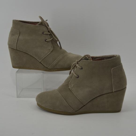 Women’s Taupe Suede Wedge Booties Lace-Up Ankle Boots Size 8 - Picture 7 of 11